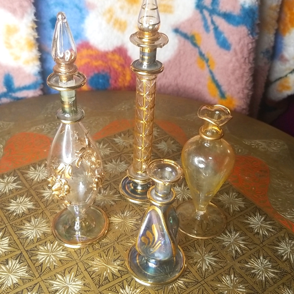 Egyptian Glass Decorative Perfume Bottles-4pc.-2 with tops & 2 without - Picture 2 of 13